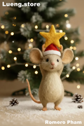 Felted Christmas Mouse Ornament with Santa Hat,Wool Felt Santa Mouse Figurine,Handmade Needle Felt Animal,Winter Holiday Shelf Decor Gift