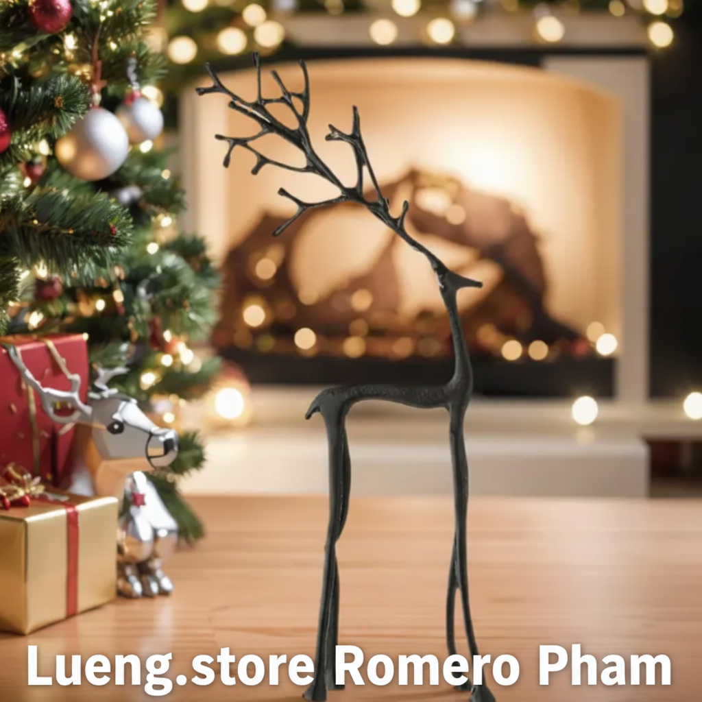 Christmas Reindeer Decorations Set of 2, Black Aluminum Reindeer Statues, Modern Xmas Figurines for Table, Mantel, Living Room Decor