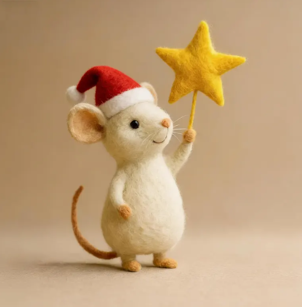 Felted Christmas Mouse Ornament with Santa Hat,Wool Felt Santa Mouse Figurine,Handmade Needle Felt Animal,Winter Holiday Shelf Decor Gift